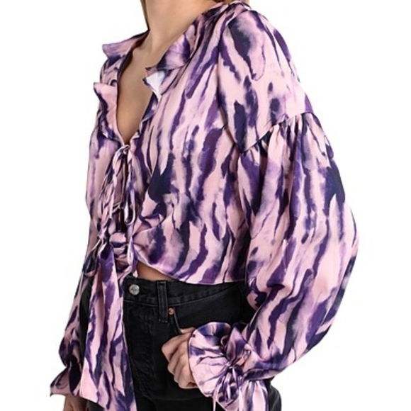 TOPSHOP Tie Dye Ruffle Long Sleeve Crop Jacket Top New - Picture 8 of 12